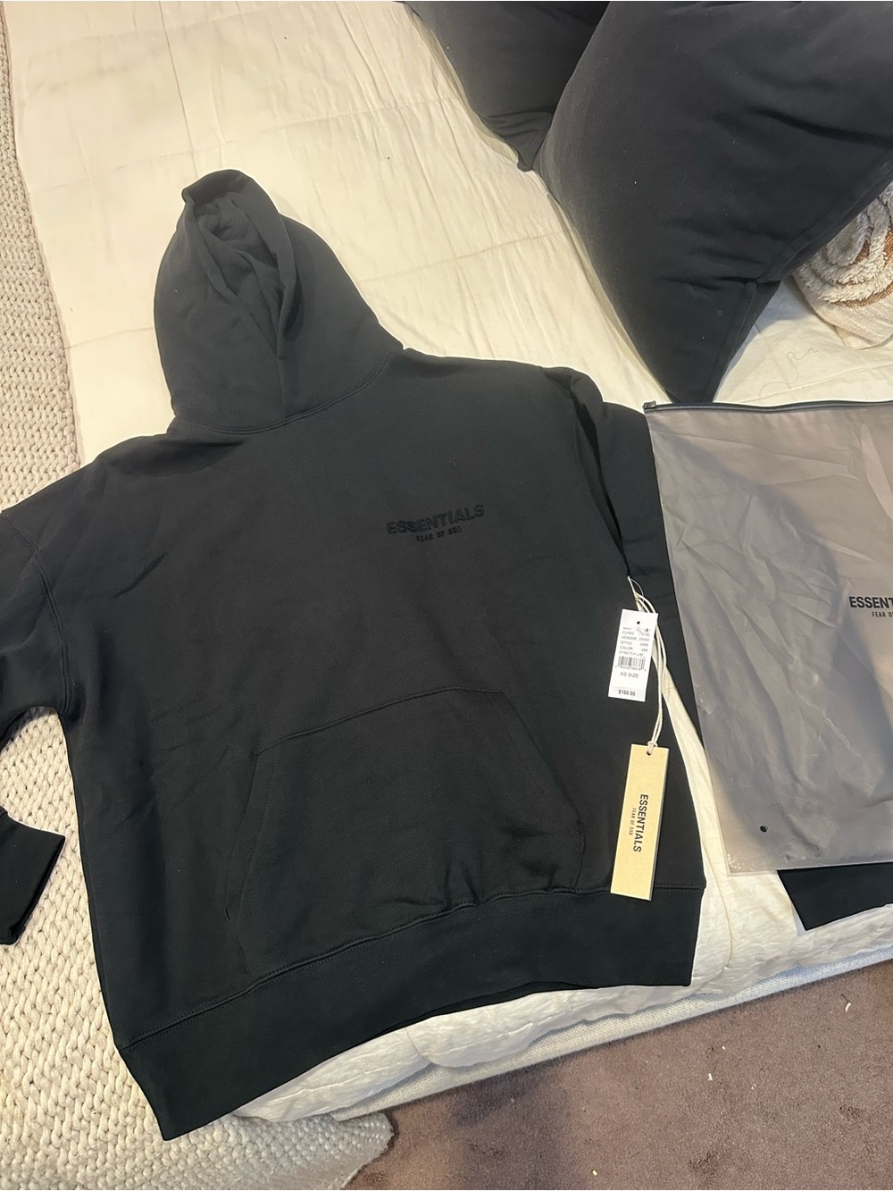 ESSENTIALS Men’s Black Crewneck Hoodie with Subtle Logo